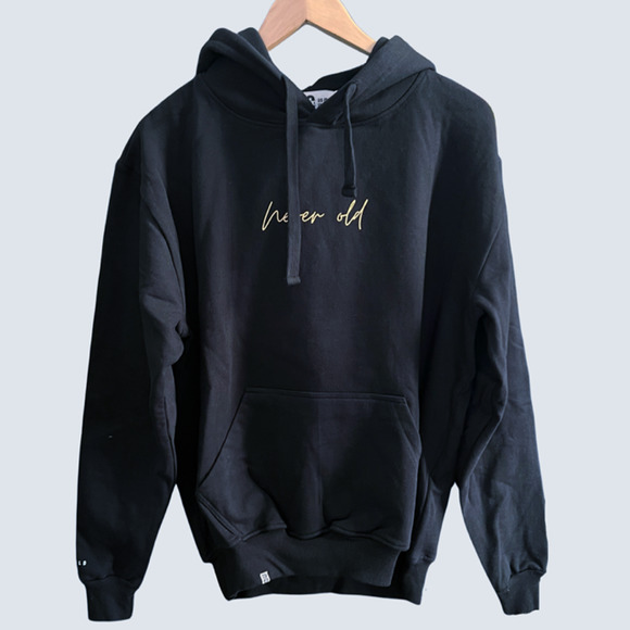 Never Old Girl with a Burger Graphic Hoodie Sweatshirt Black, NWT-Small - Picture 2 of 7